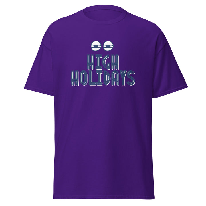 High Holidays Jewish pride tee in Purple - back view