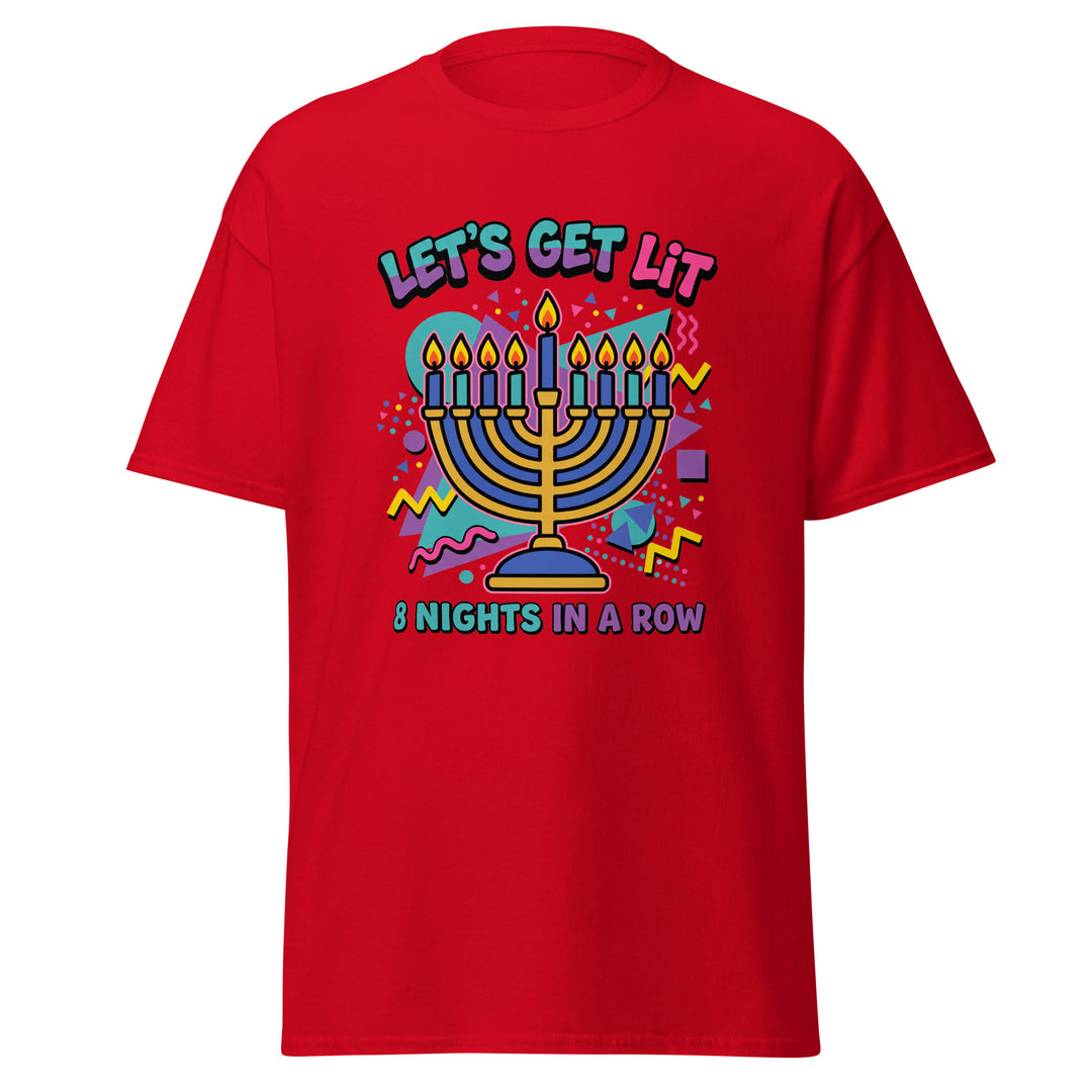 Lets Get Lit 90s Jewish pride tee in Red - back view