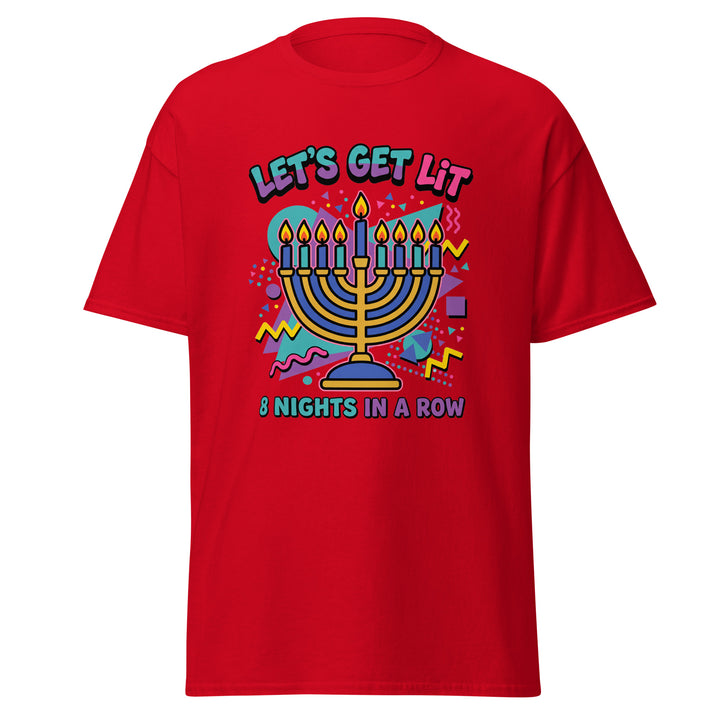 Lets Get Lit 90s Jewish pride tee in Red - back view