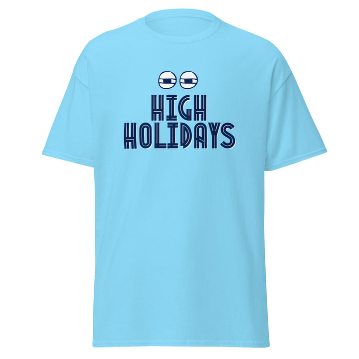 High Holidays Jewish pride tee in Sky - back view