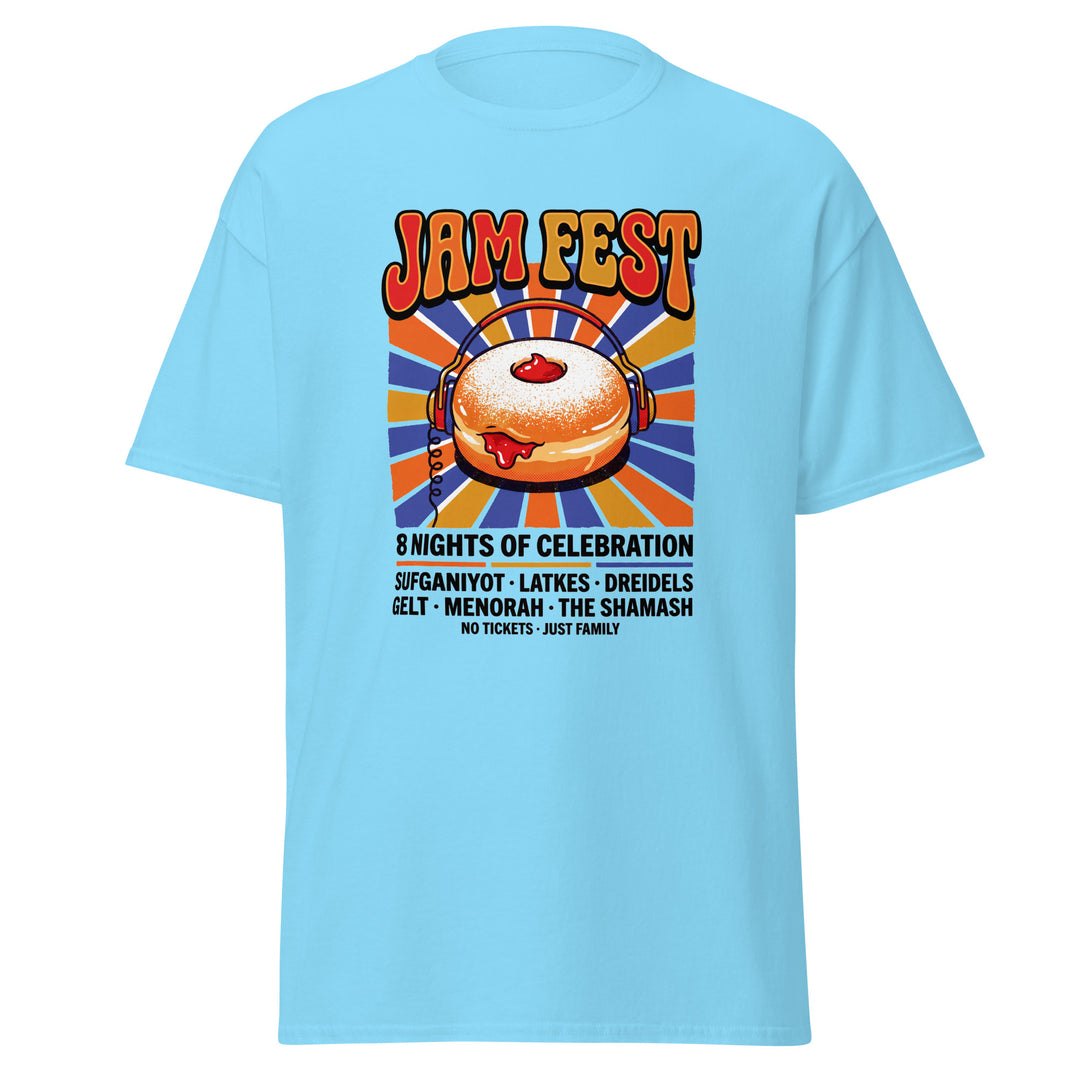 Jam Fest 8 Nights Jewish pride tee in Sky - lifestyle shot