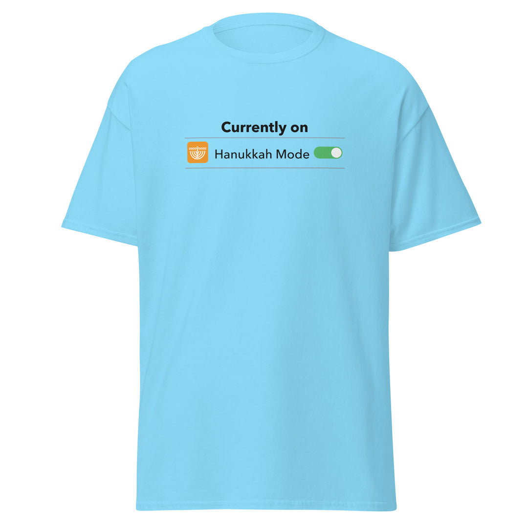 Hanukkah Mode Jewish pride tee in Sky - folded view