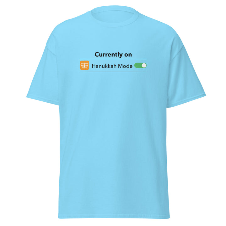 Hanukkah Mode Jewish pride tee in Sky - folded view