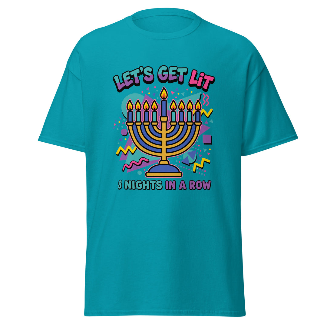Lets Get Lit 90s Jewish pride tee in Tropical Blue - flat lay