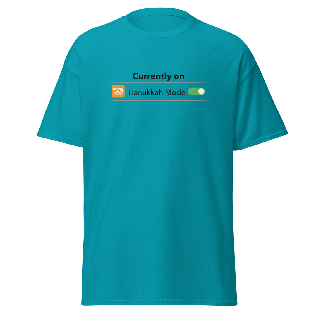 Hanukkah Mode Jewish pride tee in Tropical Blue - detail view
