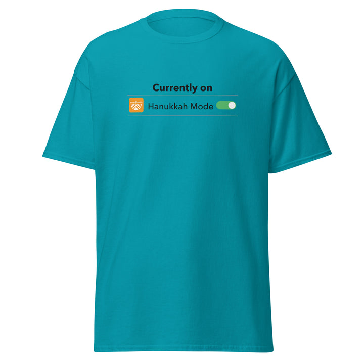 Hanukkah Mode Jewish pride tee in Tropical Blue - detail view