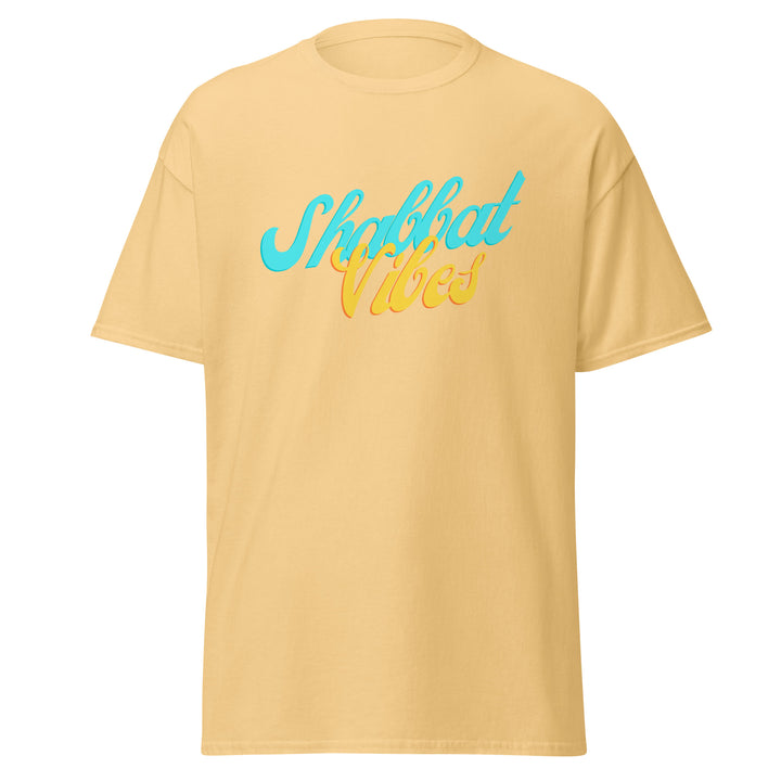 Shabbat Vibes Jewish pride tee in Yellow Haze - front view