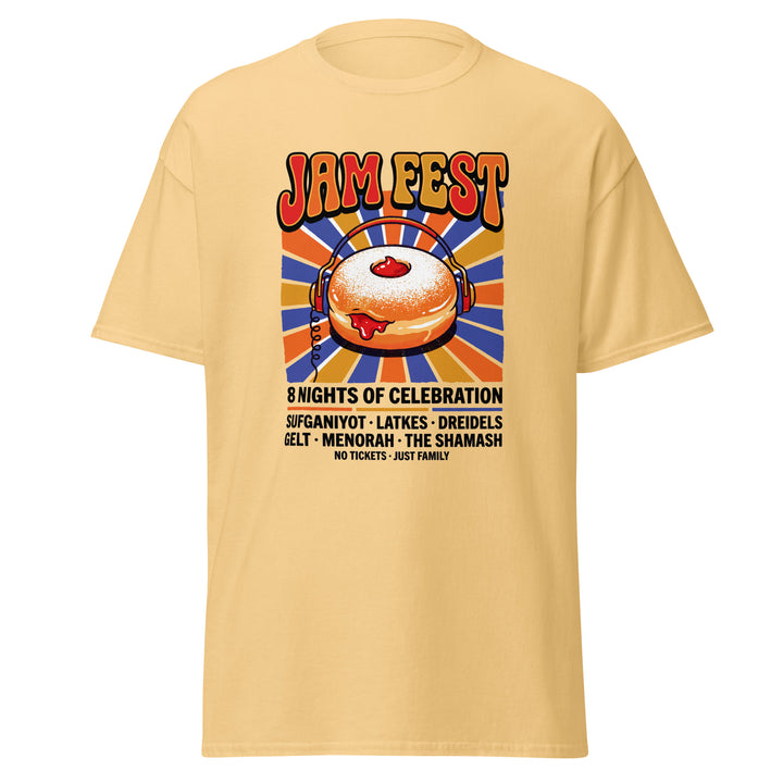 Jam Fest 8 Nights Jewish pride tee in Yellow Haze - side view