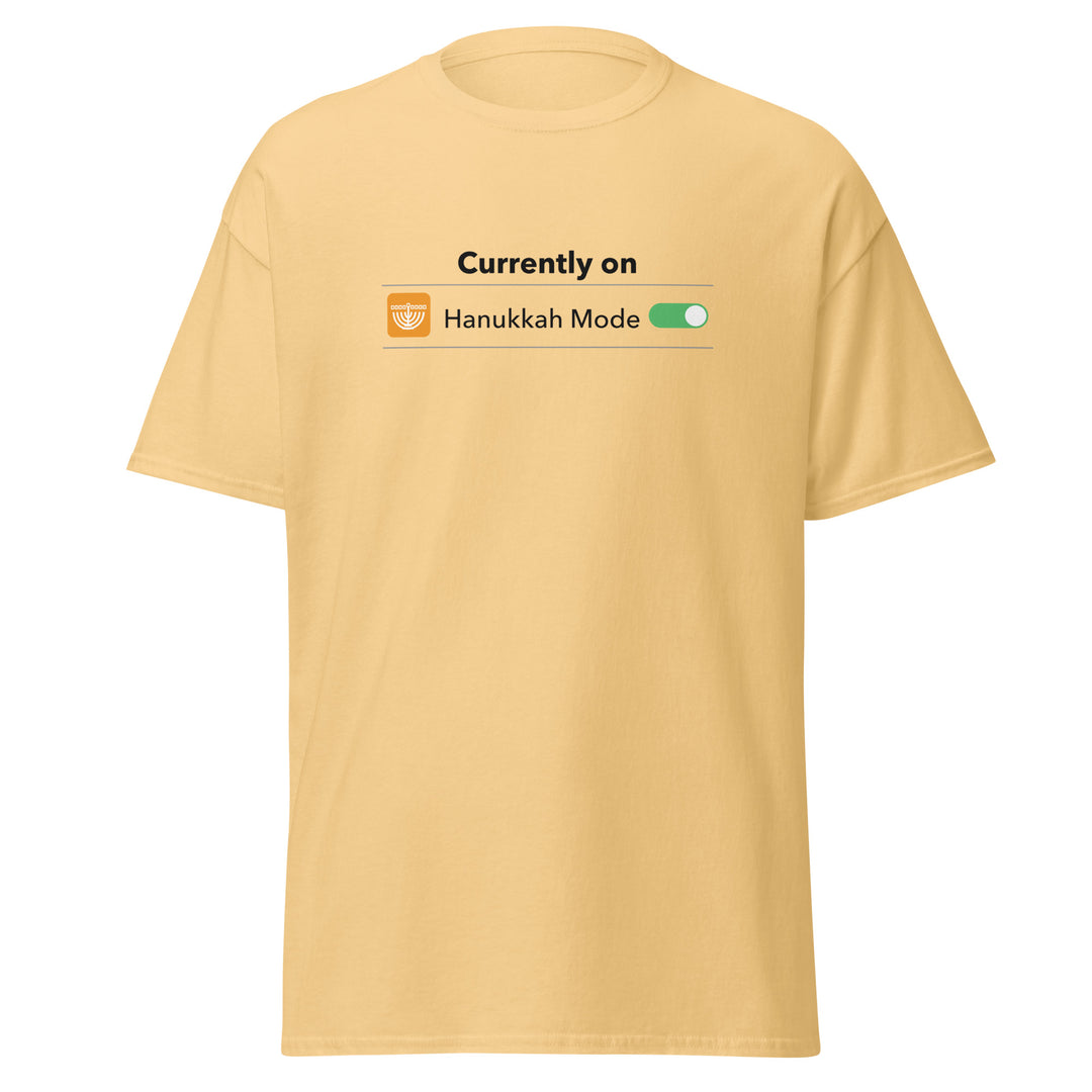 Hanukkah Mode Jewish pride tee in Yellow Haze - front view