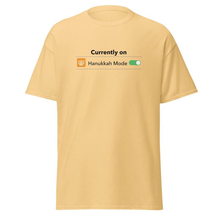 Hanukkah Mode Jewish pride tee in Yellow Haze - front view