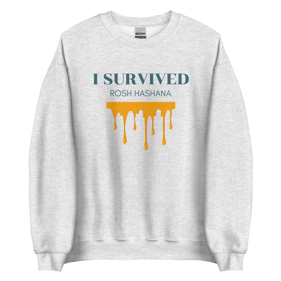I Survived Rosh HaShana Jewish pride sweatshirt in Ash - back view