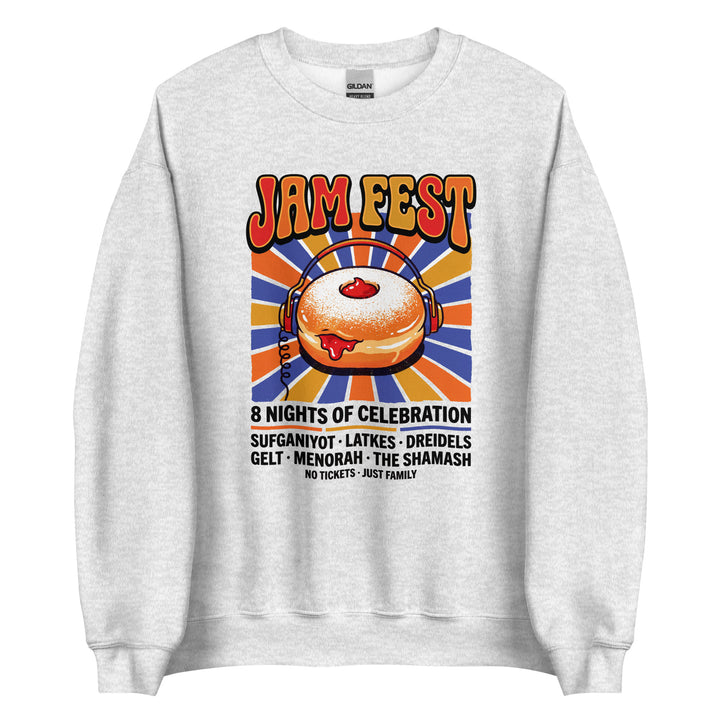Jam Fest 8 Nights Jewish pride sweatshirt in Ash - flat lay