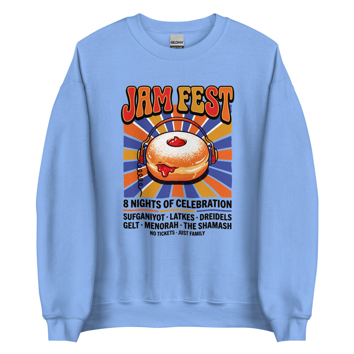 Jam Fest 8 Nights Jewish pride sweatshirt in Carolina Blue - folded view