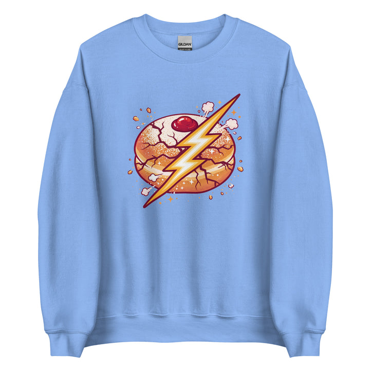 Sufganiyah Lightning Jewish pride sweatshirt in Carolina Blue - folded view