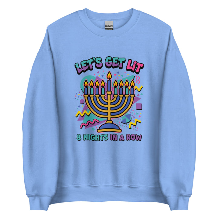 Lets Get Lit 90s Jewish pride sweatshirt in Carolina Blue - side view