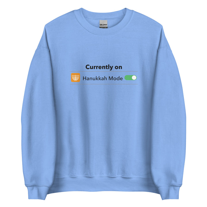 Hanukkah Mode Jewish pride sweatshirt in Carolina Blue - back view