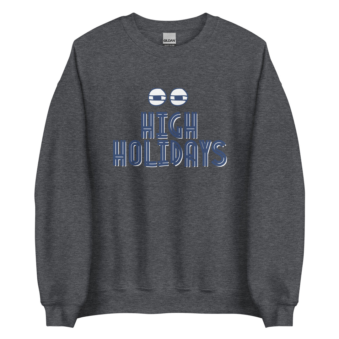 High Holidays Jewish pride sweatshirt in Dark Heather - lifestyle shot