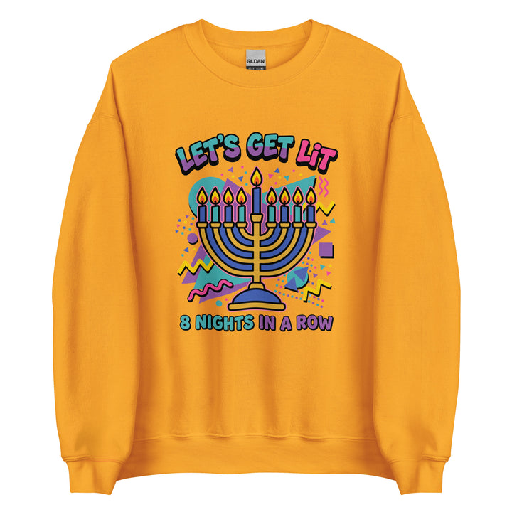 Lets Get Lit 90s Jewish pride sweatshirt in Gold - folded view