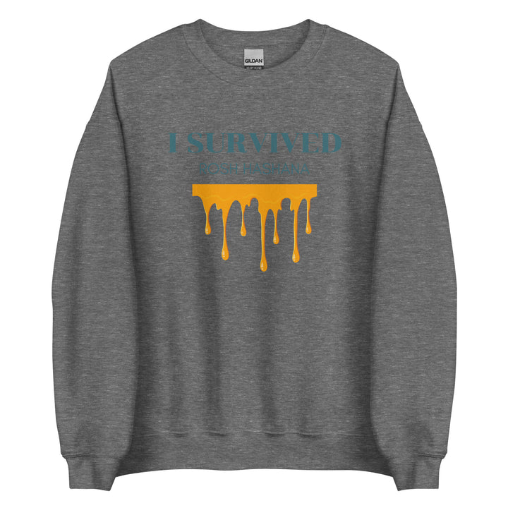 I Survived Rosh HaShana Jewish pride sweatshirt in Graphite Heather - flat lay