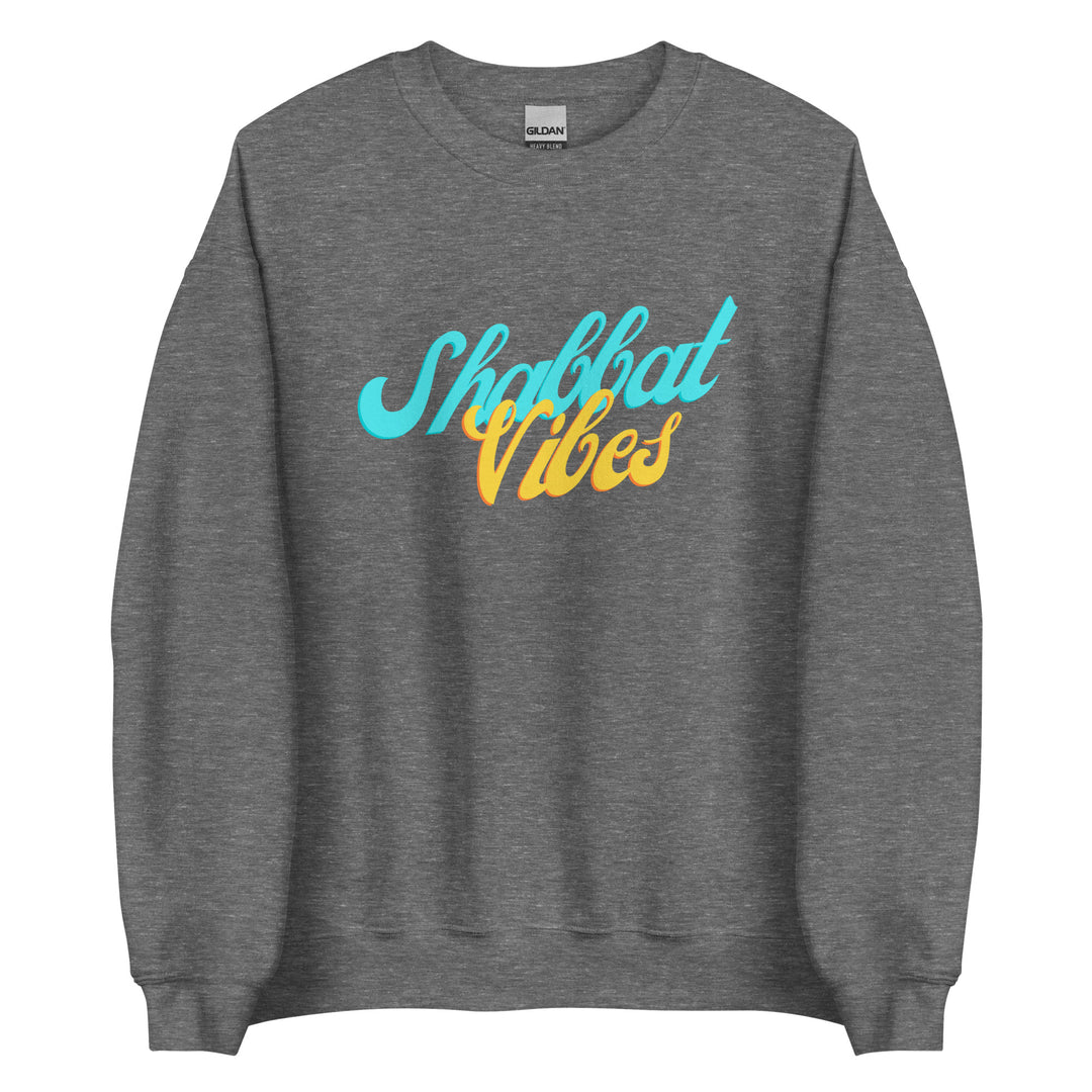 Shabbat Vibes Jewish pride sweatshirt in Graphite Heather - flat lay