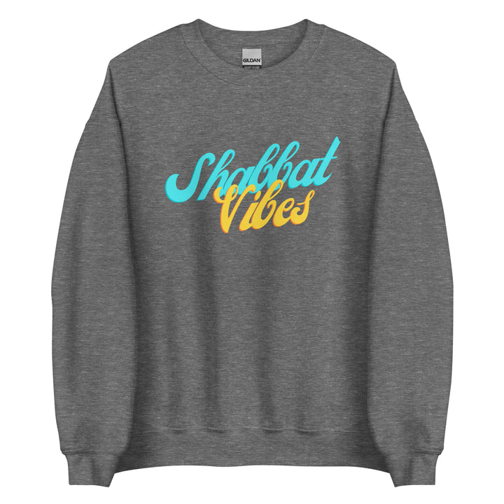Shabbat Vibes Jewish pride sweatshirt in Graphite Heather - flat lay