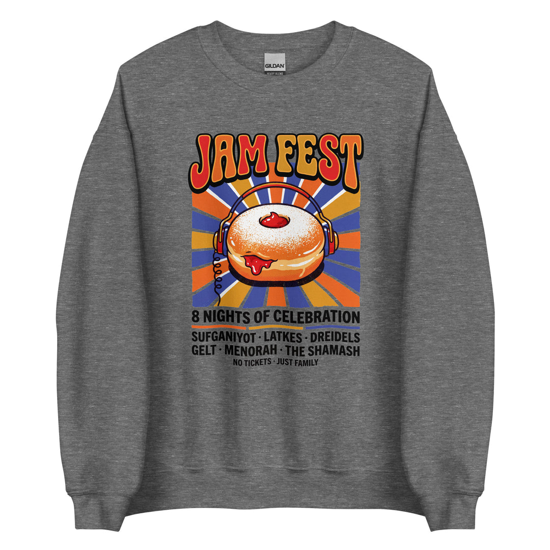 Jam Fest 8 Nights Jewish pride sweatshirt in Graphite Heather - close-up