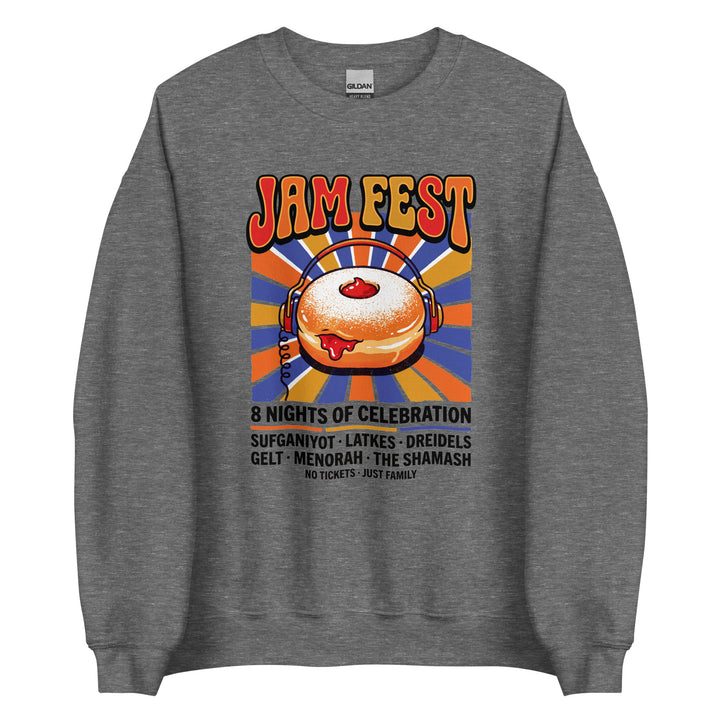 Jam Fest 8 Nights Jewish pride sweatshirt in Graphite Heather - close-up