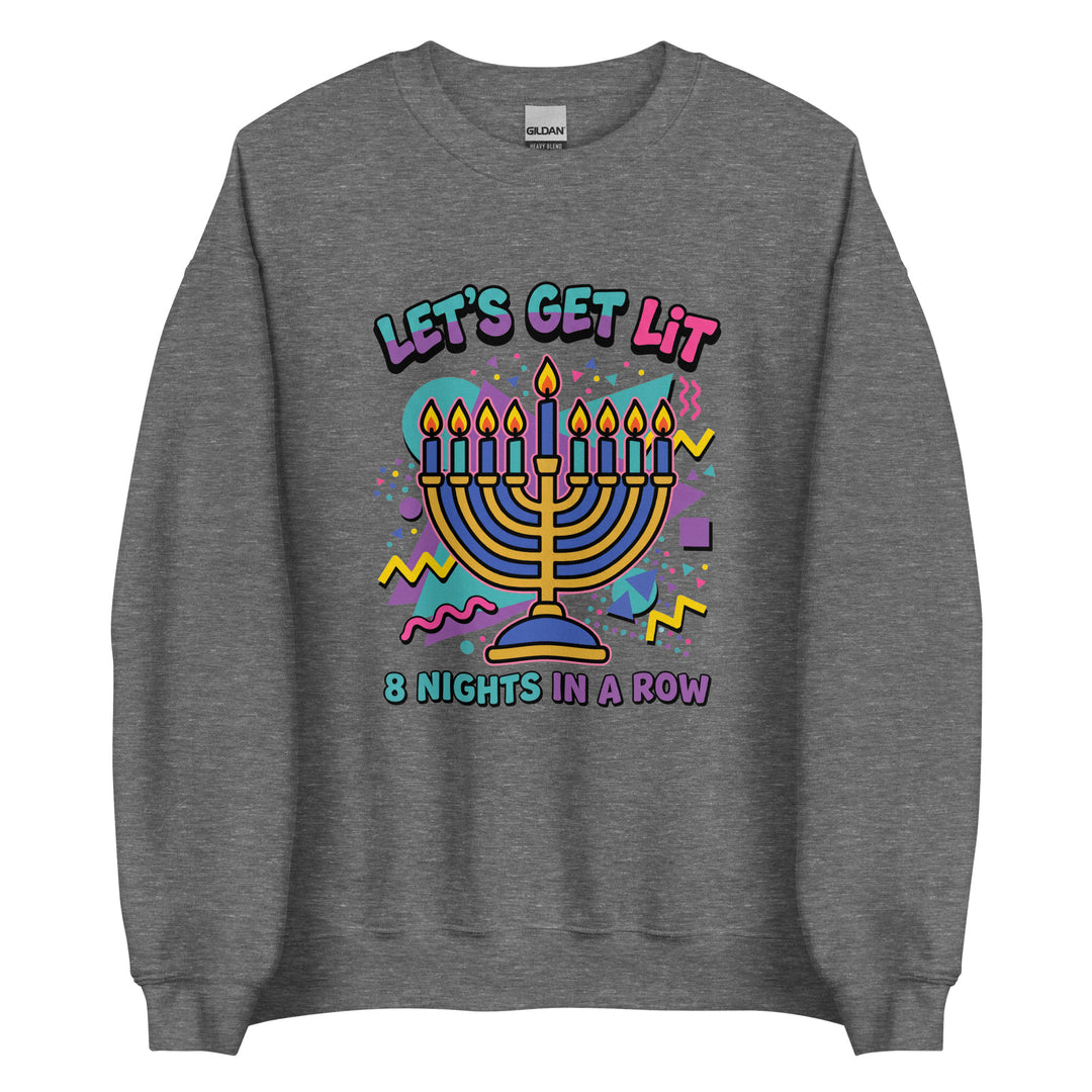 Lets Get Lit 90s Jewish pride sweatshirt in Graphite Heather - detail view