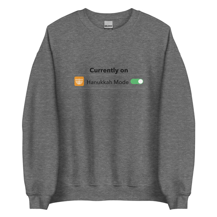 Hanukkah Mode Jewish pride sweatshirt in Graphite Heather - flat lay