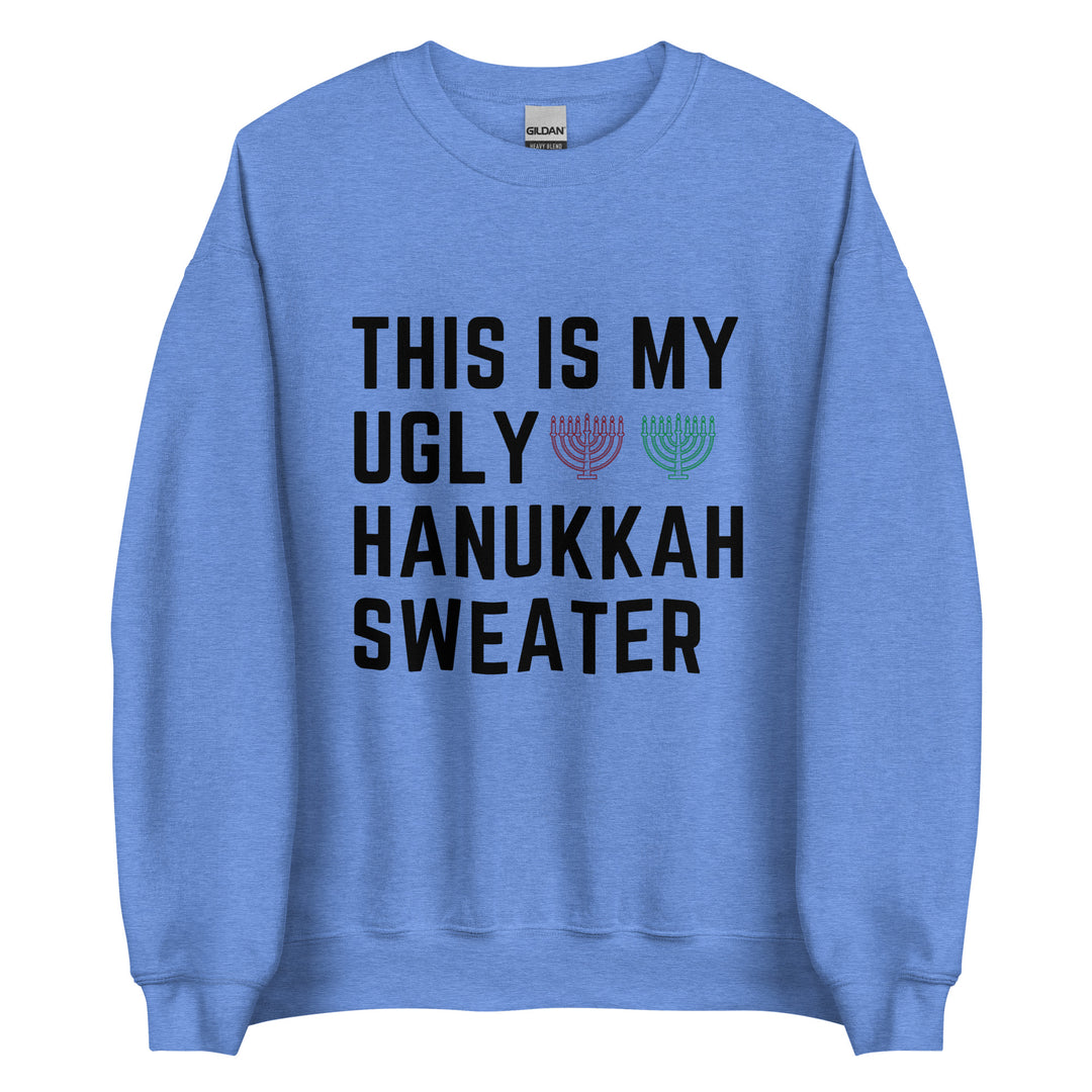My Ugly Hanukkah Sweater funny Jewish sweatshirt in Heather Deep Royal - front view
