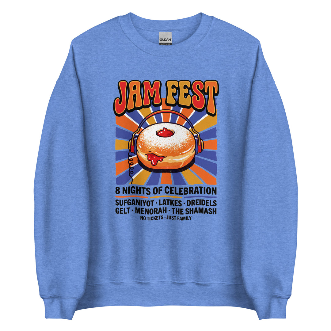 Jam Fest 8 Nights Jewish pride sweatshirt in Heather Deep Royal - side view