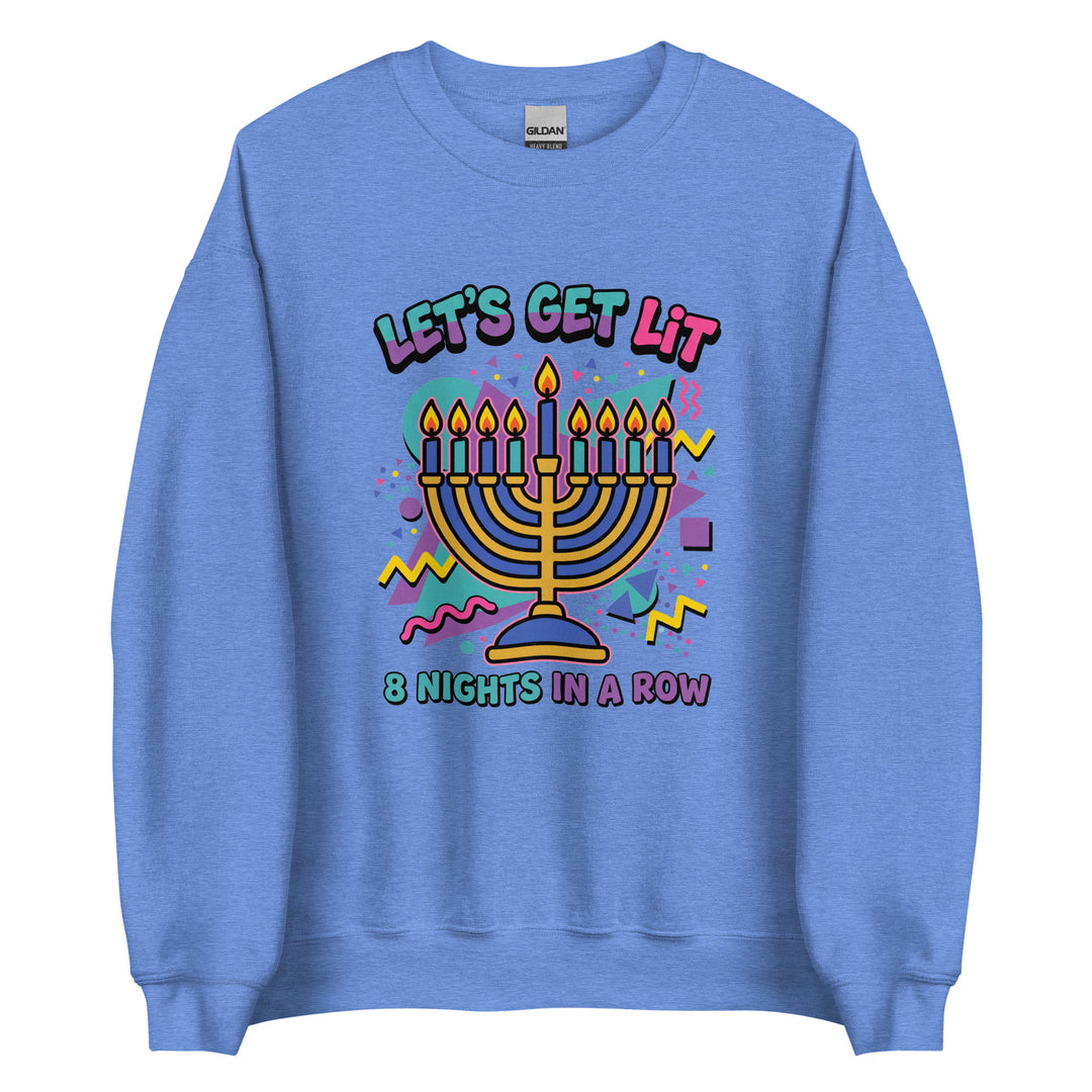 Lets Get Lit 90s Jewish pride sweatshirt in Heather Deep Royal - lifestyle shot
