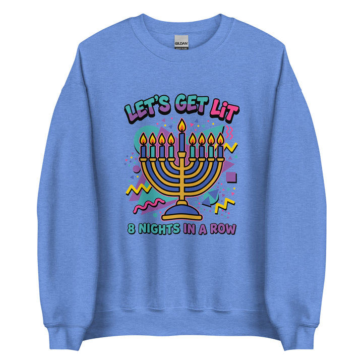 Lets Get Lit 90s Jewish pride sweatshirt in Heather Deep Royal - lifestyle shot