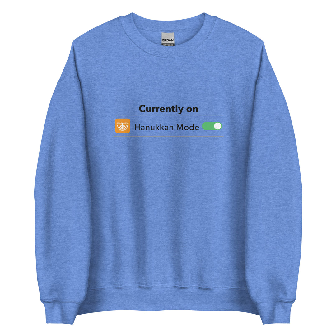 Hanukkah Mode Jewish pride sweatshirt in Heather Deep Royal - front view