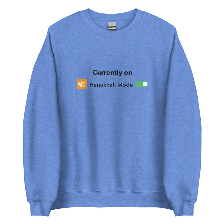 Hanukkah Mode Jewish pride sweatshirt in Heather Deep Royal - front view