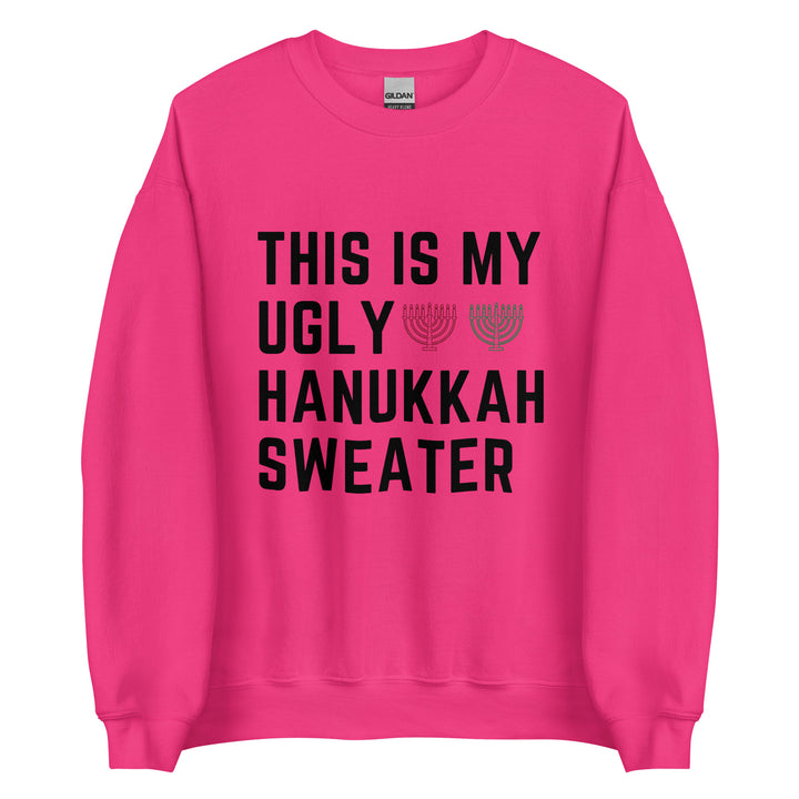 My Ugly Hanukkah Sweater funny Jewish sweatshirt in Heliconia - front view