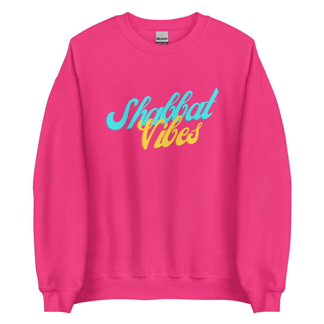 Shabbat Vibes Jewish pride sweatshirt in Heliconia - close-up