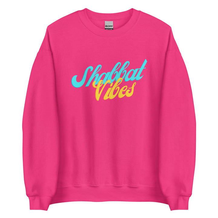 Shabbat Vibes Jewish pride sweatshirt in Heliconia - close-up