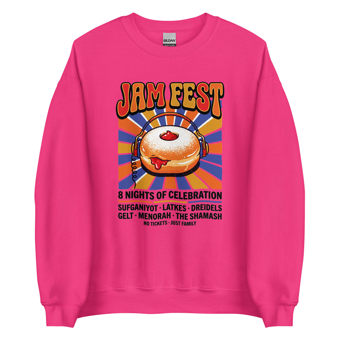 Jam Fest 8 Nights Jewish pride sweatshirt in Heliconia - detail view
