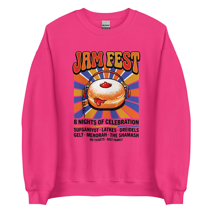 Jam Fest 8 Nights Jewish pride sweatshirt in Heliconia - detail view