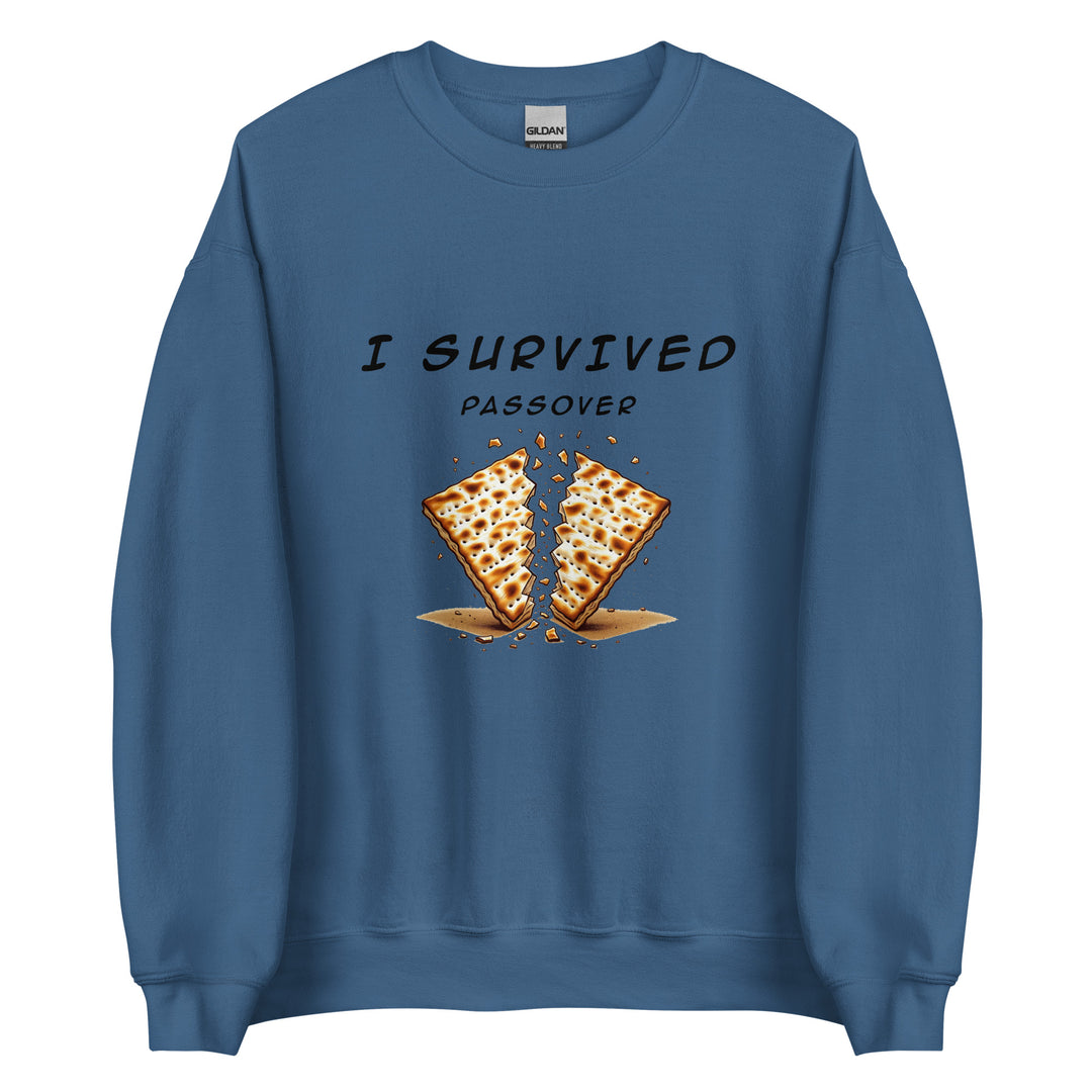 Passover Jewish pride sweatshirt in Indigo Blue - flat lay