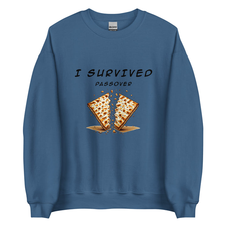 Passover Jewish pride sweatshirt in Indigo Blue - flat lay