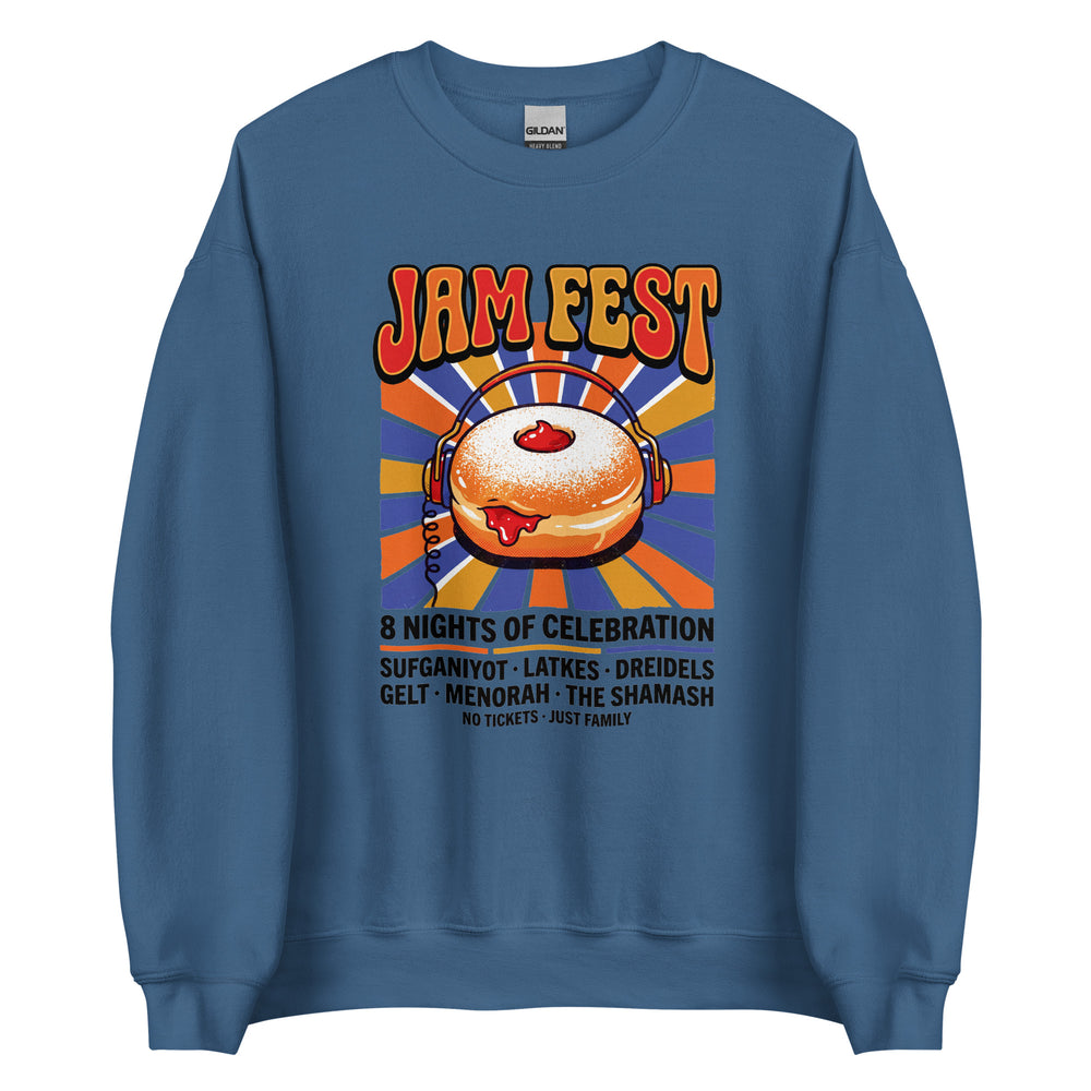 Jam Fest 8 Nights Jewish pride sweatshirt in Indigo Blue - back view