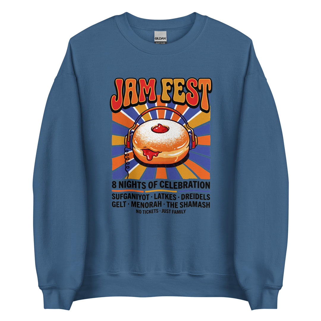 Jam Fest 8 Nights Jewish pride sweatshirt in Indigo Blue - back view