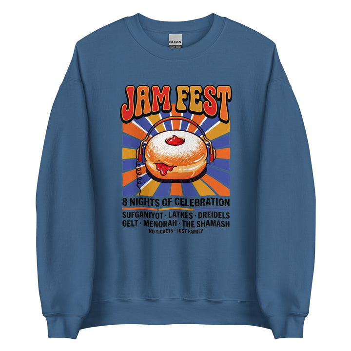Jam Fest 8 Nights Jewish pride sweatshirt in Indigo Blue - back view