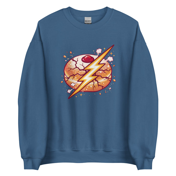 Sufganiyah Lightning Jewish pride sweatshirt in Indigo Blue - detail view