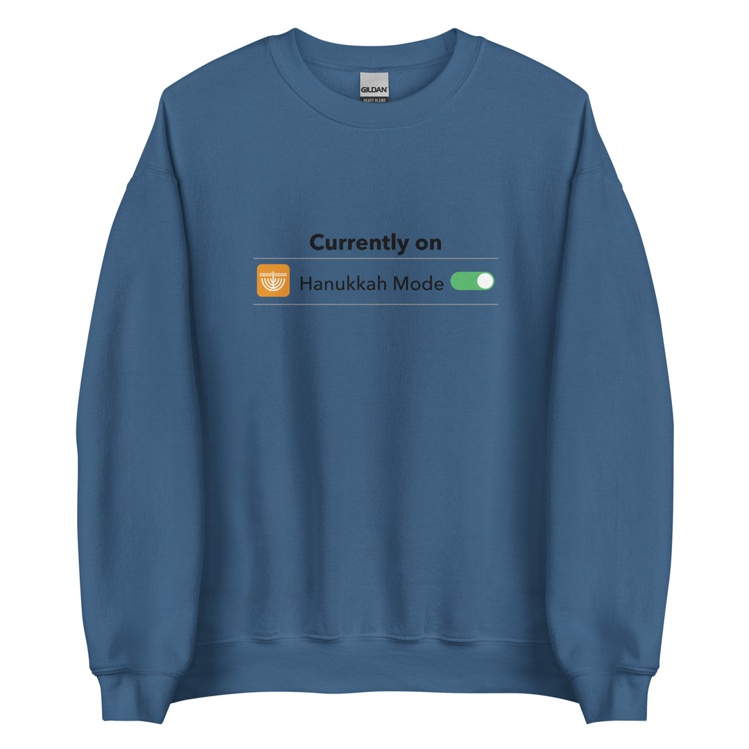 Hanukkah Mode Jewish pride sweatshirt in Indigo Blue - detail view