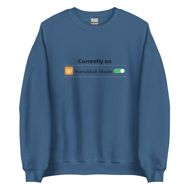 Hanukkah Mode Jewish pride sweatshirt in Indigo Blue - detail view
