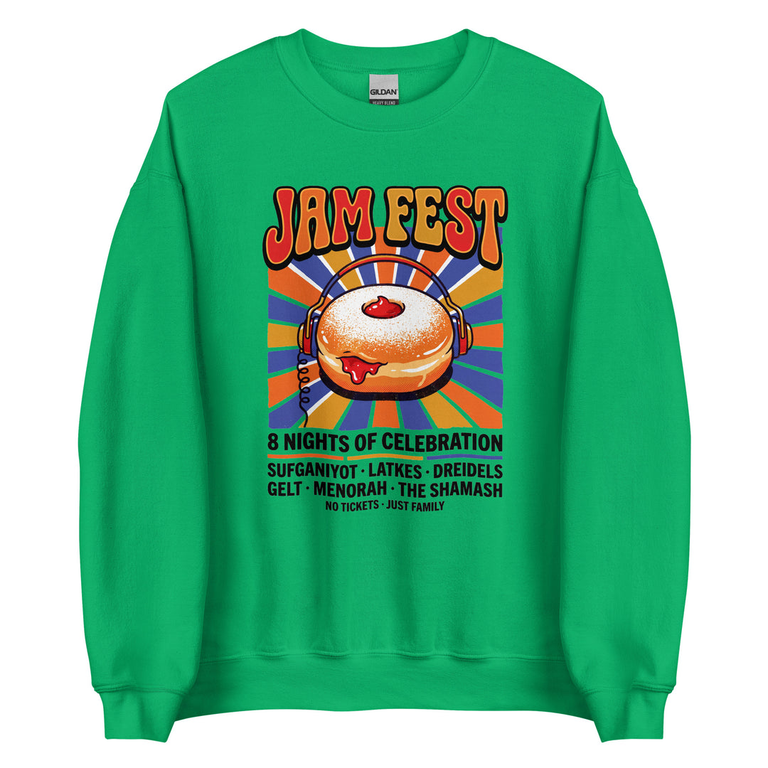 Jam Fest 8 Nights Jewish pride sweatshirt in Irish Green - lifestyle shot