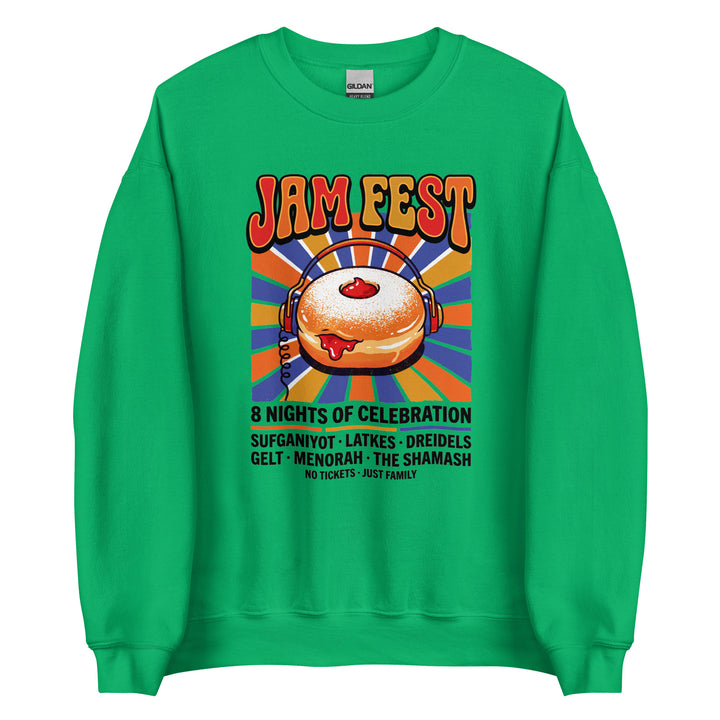 Jam Fest 8 Nights Jewish pride sweatshirt in Irish Green - lifestyle shot